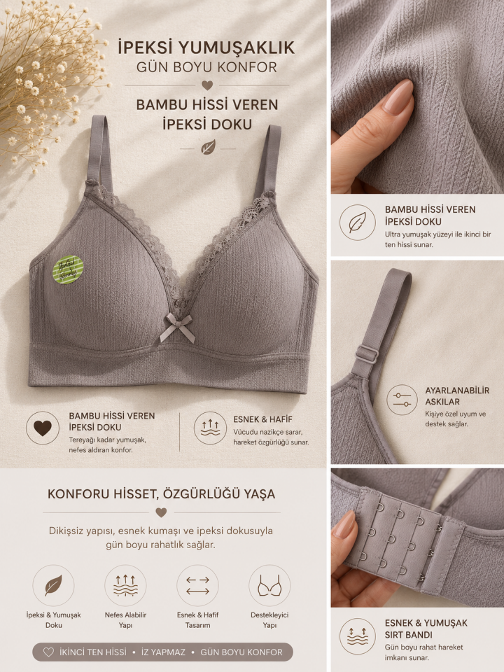 Vizon Lina Bambu Dokulu Büyük Beden Balensiz Sütyen