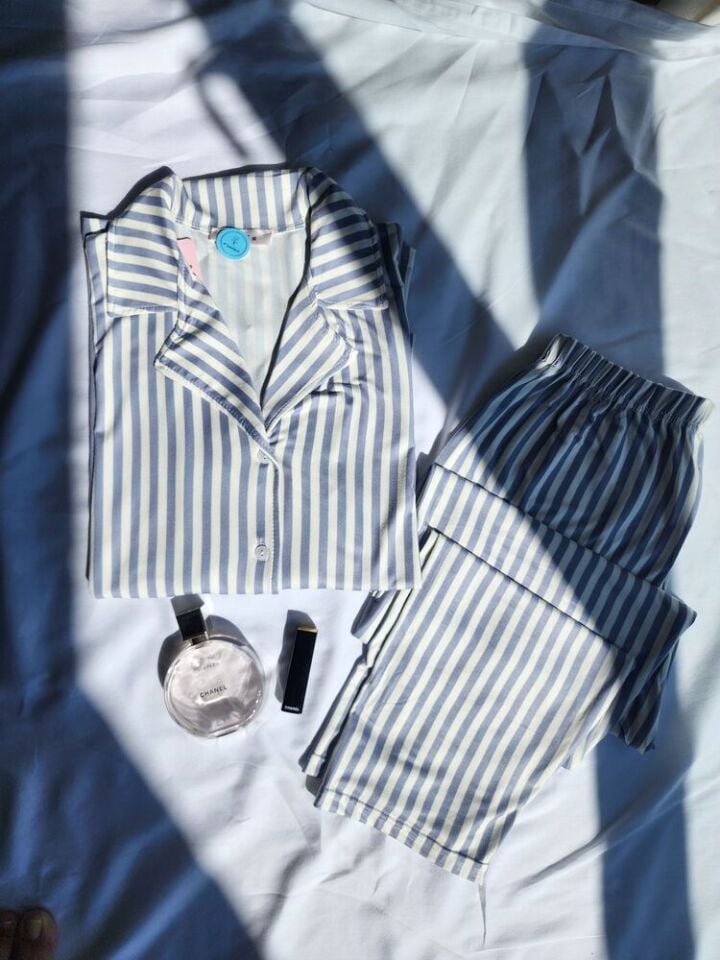 Milan Mavi Çizgili Pijama Takımı - Uzun Kollu