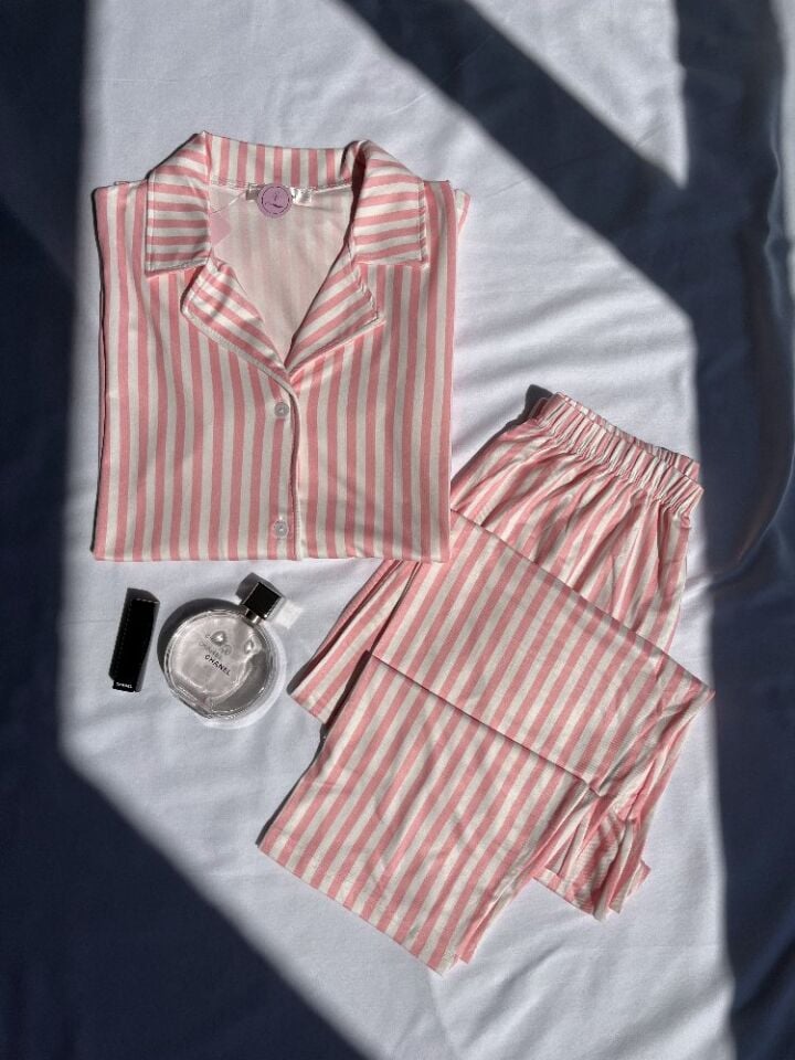 Milan Pembe Çizgili Pijama Takımı - Uzun Kollu