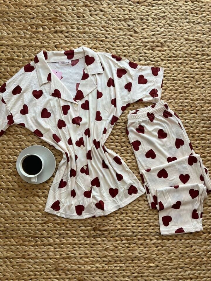 Pegasus Bordo Kalpli Pijama Takımı - Kısa Kollu