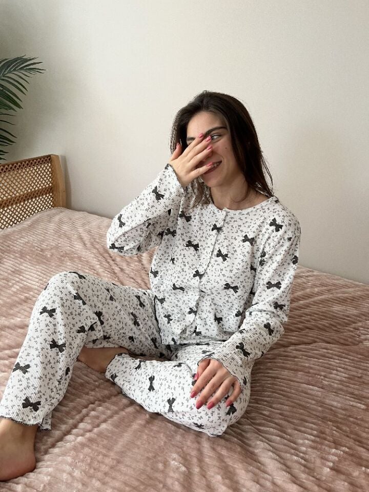 Bubble Grey Bowl Pijama Takımı - Uzun Kollu