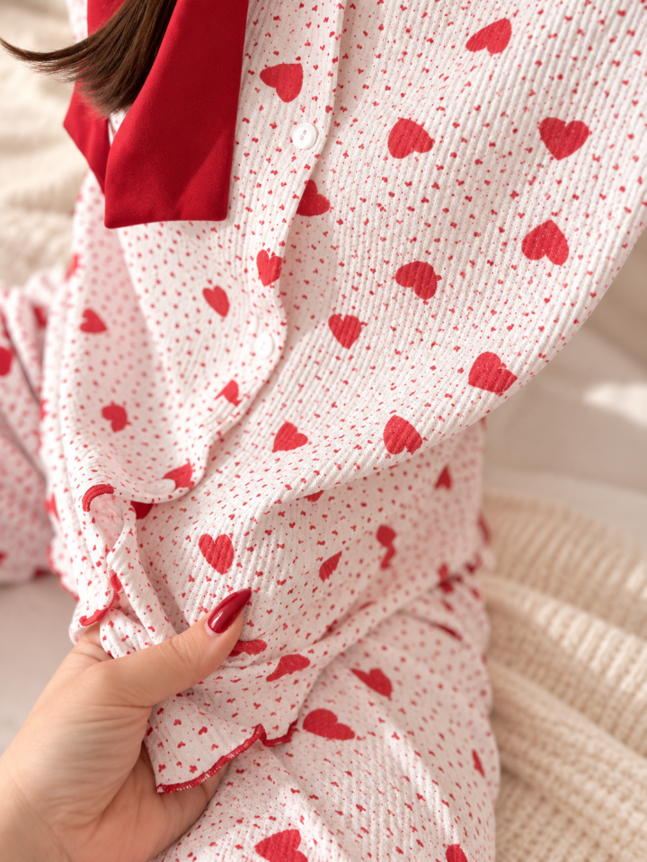 Bubble Red Love Pijama Takımı - Uzun Kollu