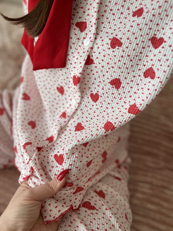 Bubble Red Love Pijama Takımı - Uzun Kollu