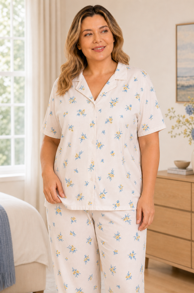 Çıtır Çiçek Milan Büyük Beden Pijama Takımı - Kısa Kollu