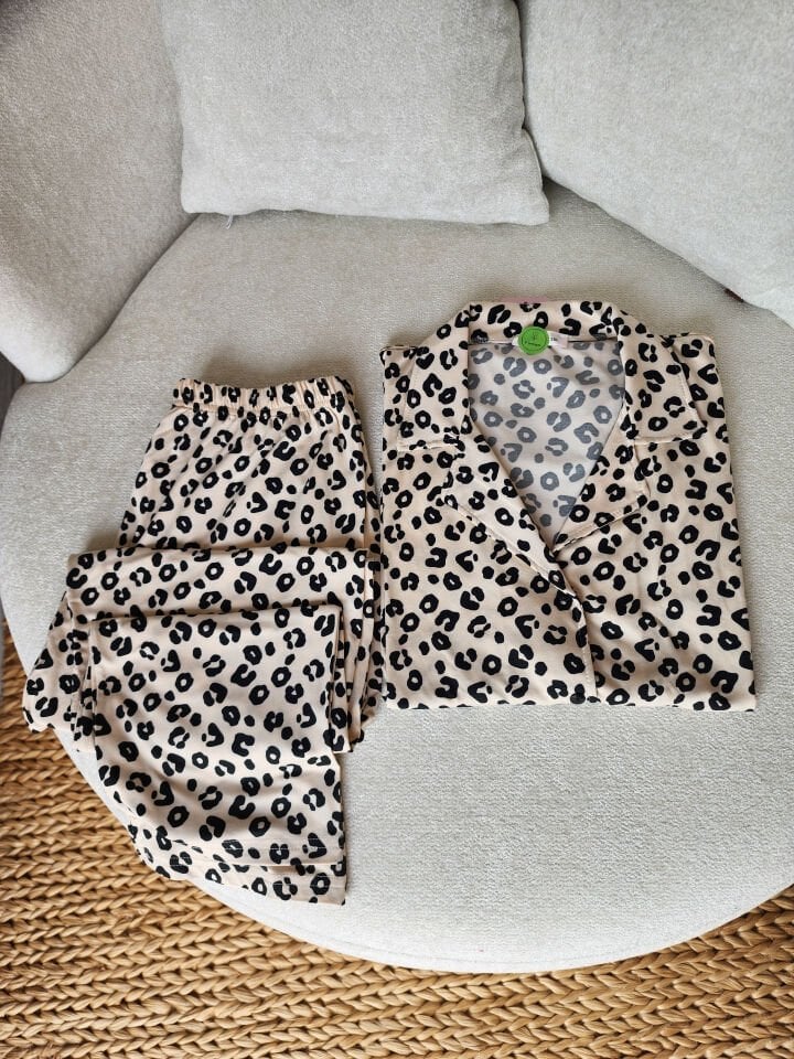 Leopar Milan Büyük Beden Pijama Takımı - Kısa Kollu