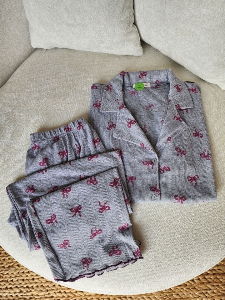 Pembe Fiyonk Pointel Büyük Beden Pijama Takımı - Kısa Kollu