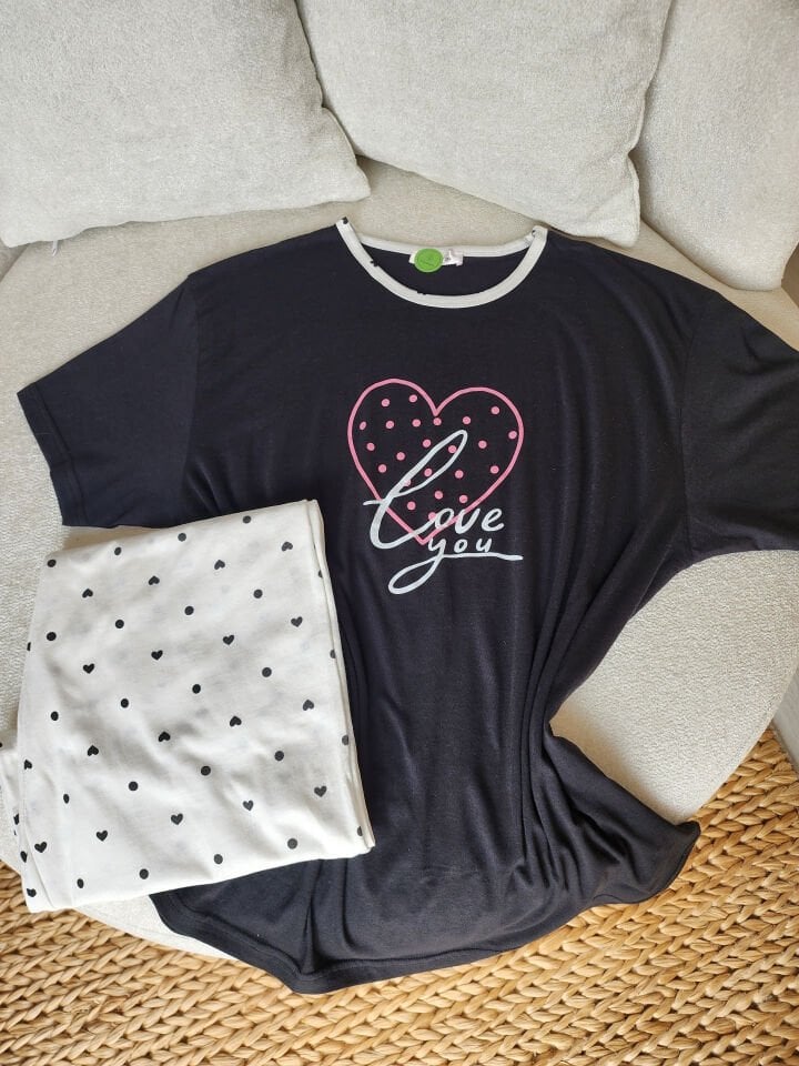 Black&White Süprem Büyük Beden Pijama Takımı - Kısa Kollu