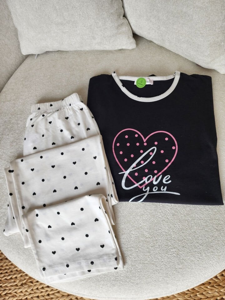 Black&White Süprem Büyük Beden Pijama Takımı - Kısa Kollu