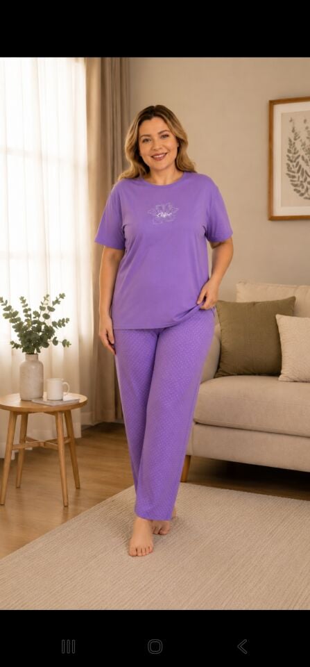 Tulip Süprem Büyük Beden Pijama Takımı - Kısa Kollu