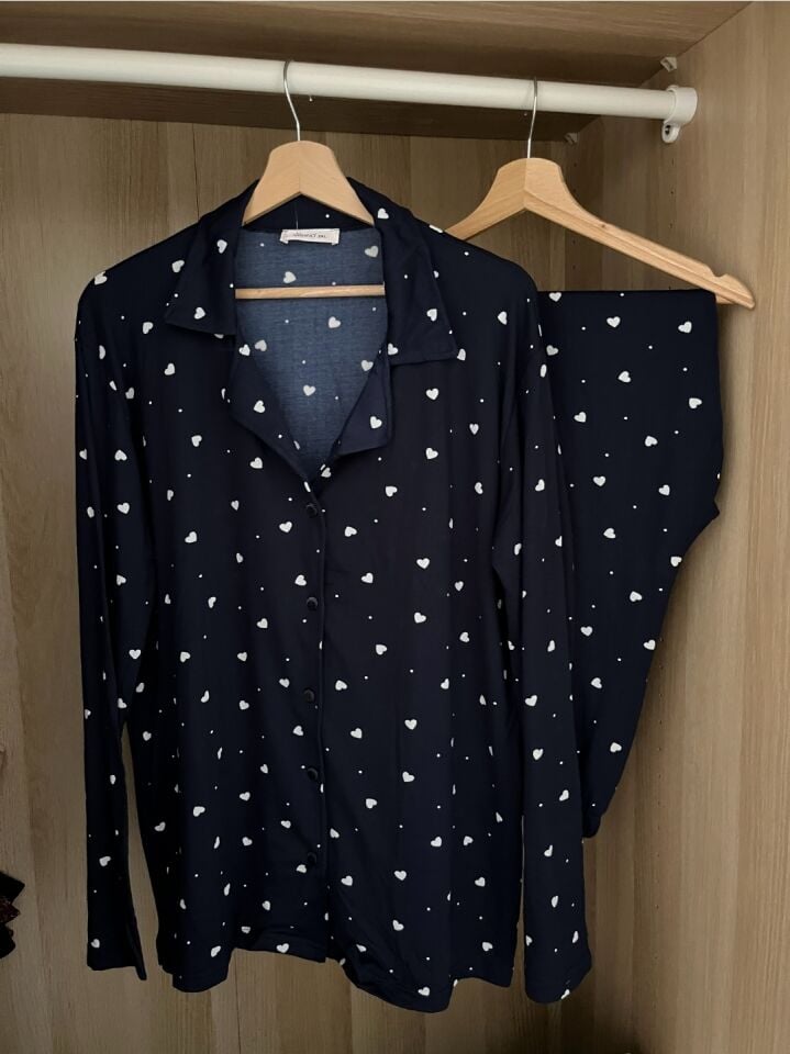 Soft Milan Laci Kalpli Büyük Beden Pijama Takımı - Uzun Kollu