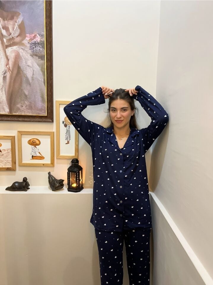 Soft Milan Laci Kalpli Büyük Beden Pijama Takımı - Uzun Kollu