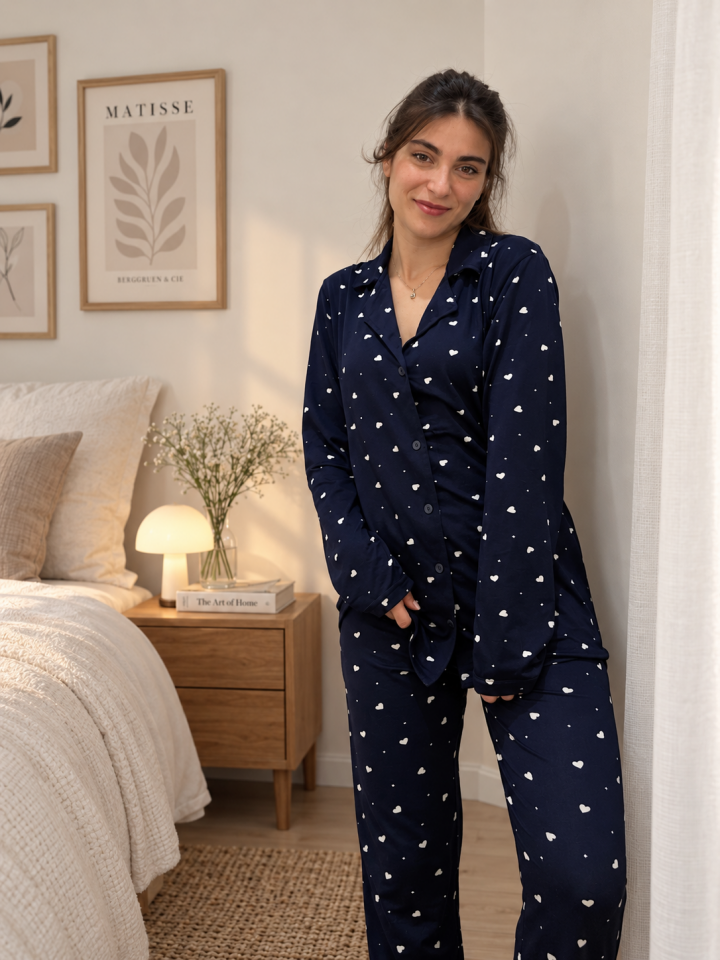 Soft Milan Laci Kalpli Büyük Beden Pijama Takımı - Uzun Kollu
