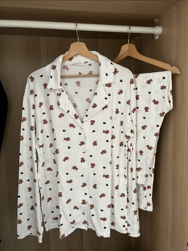 Soft Milan Ayıcık Büyük Beden Pijama Takımı - Uzun Kollu