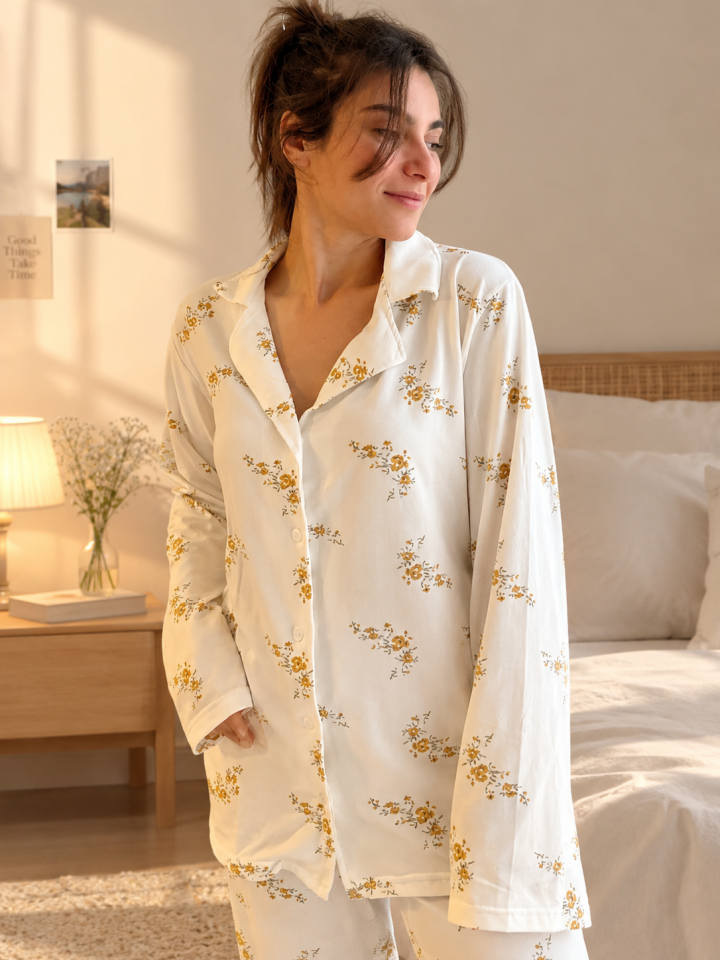 Soft Milan Çiçekli Büyük Beden Pijama Takımı - Uzun Kollu