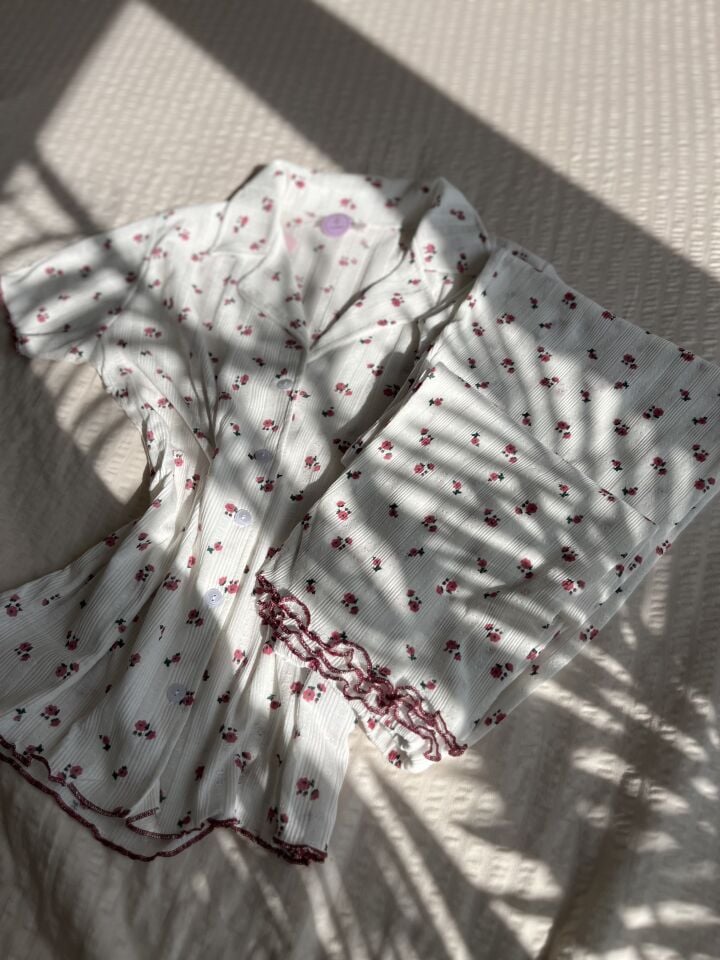 Ditsy Pointel Kadın Pijama Takımı - Kısa Kollu