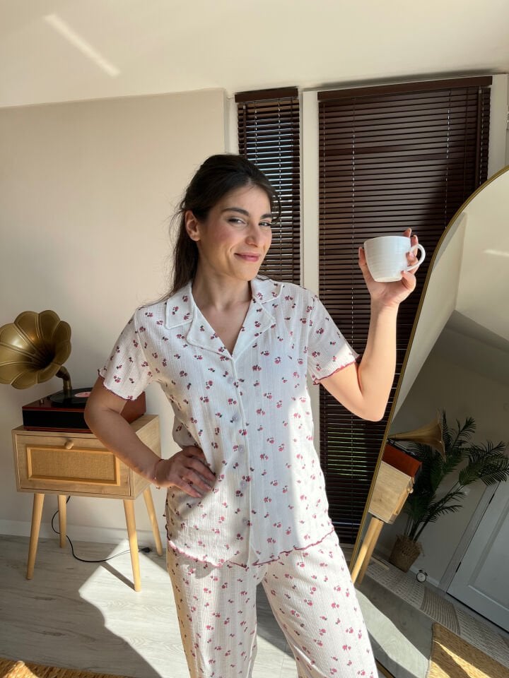 Ditsy Pointel Kadın Pijama Takımı - Kısa Kollu