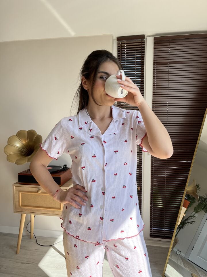 Cherry Pointel Kadın Pijama Takımı - Kısa Kollu