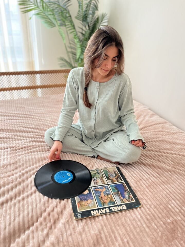 Quite Green Pointel Kadın Pijama Takımı - Uzun Kollu