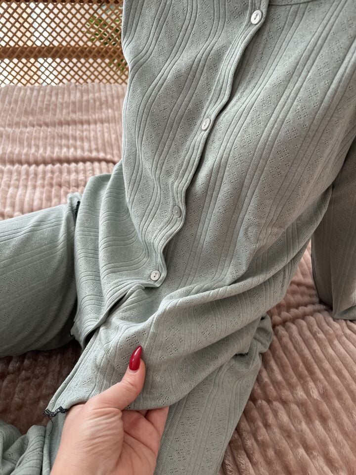 Quite Green Pointel Kadın Pijama Takımı - Uzun Kollu