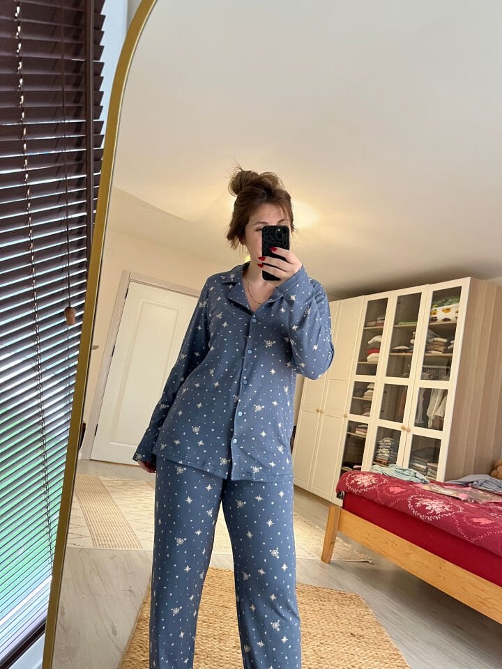 Soft Milan Kar Tanesi Kadın Pijama Takımı - Uzun Kollu