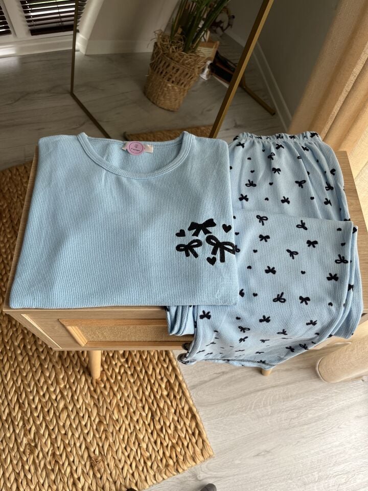 Waffle Blue Kadın Pijama Takımı - Uzun Kollu