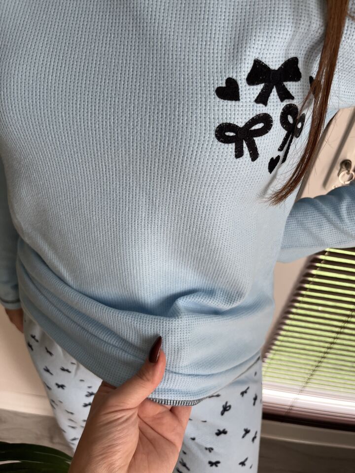 Waffle Blue Kadın Pijama Takımı - Uzun Kollu