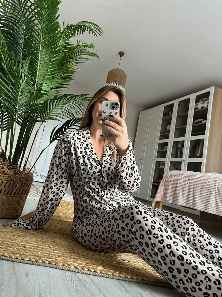 Milan Leopar Kadın Pijama Takımı - Uzun Kollu
