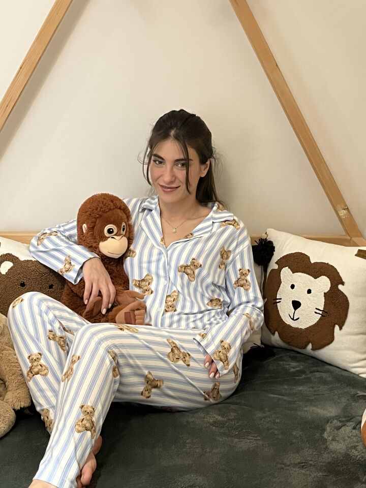 Cozy Stripe Teddy Kadın Pijama Takımı - Uzun Kollu
