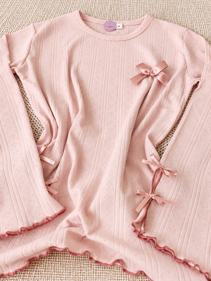 Pink Bowl Pointel Kadın Pijama Takımı - Uzun Kollu