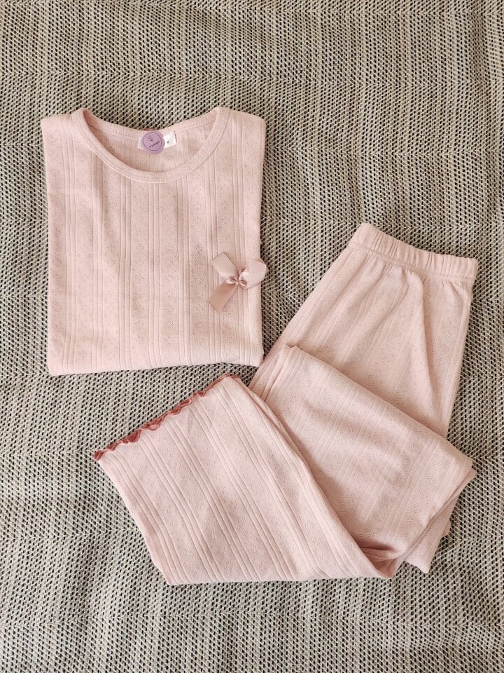 Pink Bowl Pointel Kadın Pijama Takımı - Uzun Kollu