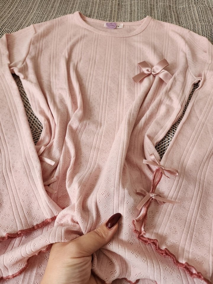 Pink Bowl Pointel Kadın Pijama Takımı - Uzun Kollu