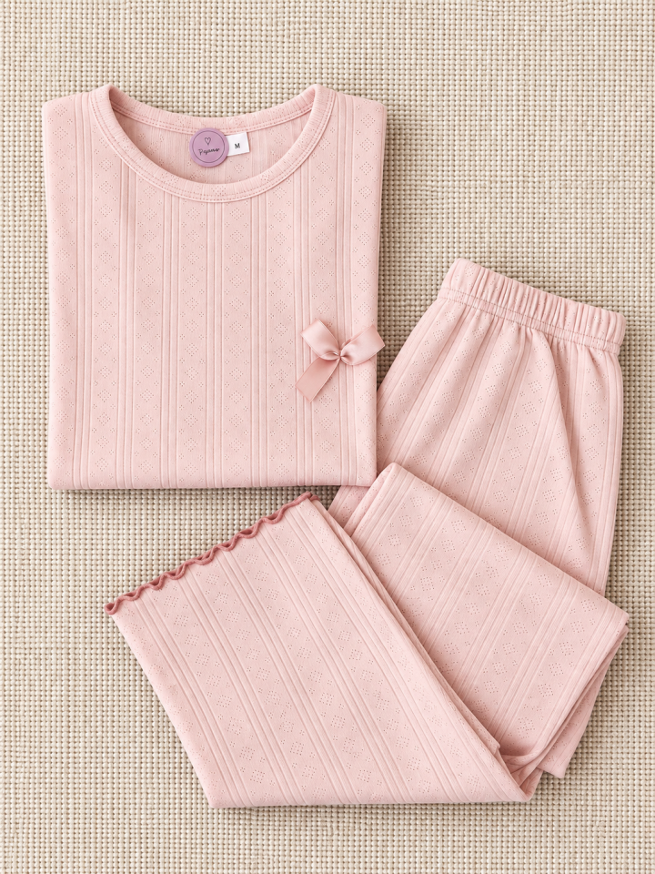 Pink Bowl Pointel Kadın Pijama Takımı - Uzun Kollu