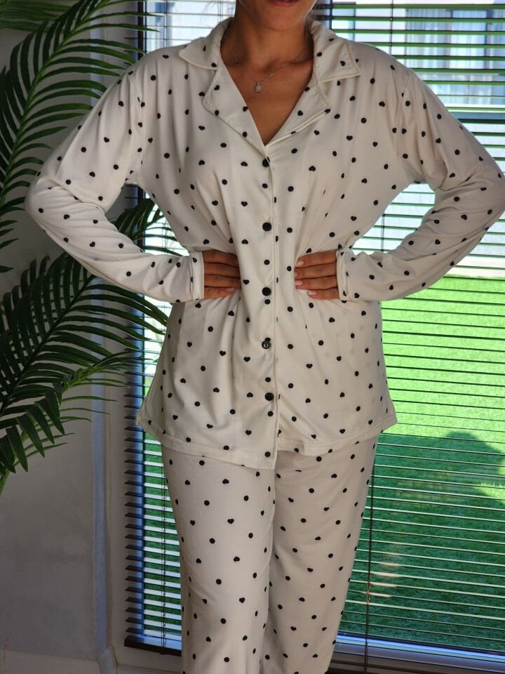 Milan Siyah Puanlı Kadın Pijama Takımı - Uzun Kollu