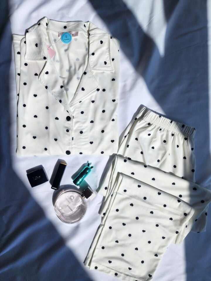 Milan Siyah Puanlı Kadın Pijama Takımı - Uzun Kollu