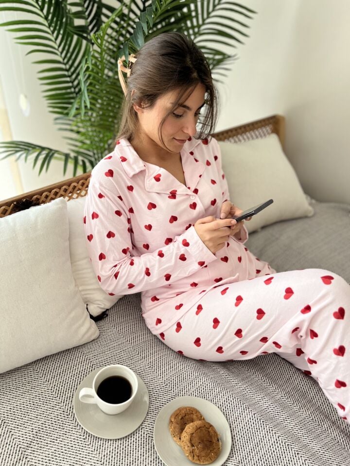 Winter Love Kadın Pijama Takımı - Uzun Kollu