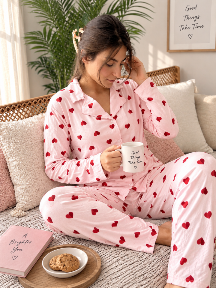 Winter Love Kadın Pijama Takımı - Uzun Kollu