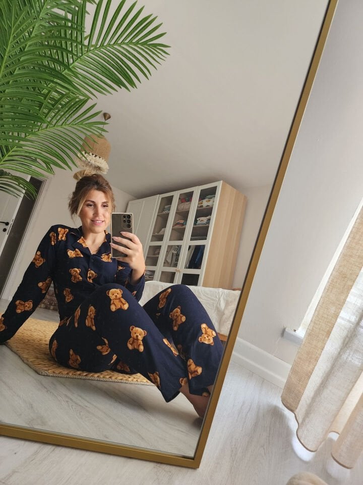 Teddy Ayıcık Kadın Pijama Takımı - Uzun Kollu