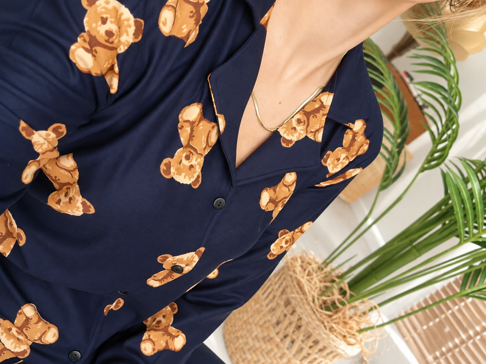 Teddy Ayıcık Kadın Pijama Takımı - Uzun Kollu