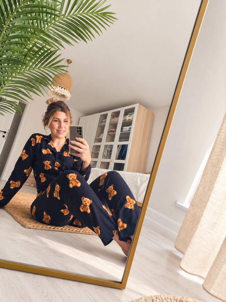 Teddy Ayıcık Kadın Pijama Takımı - Uzun Kollu