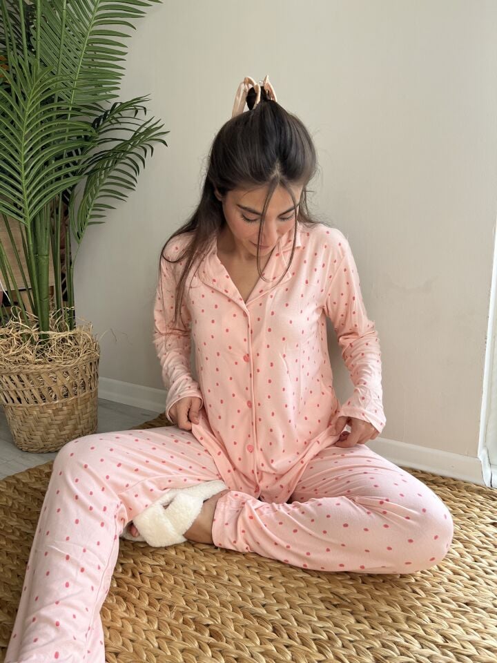Powder Pink Kadın Pijama Takımı - Uzun Kollu