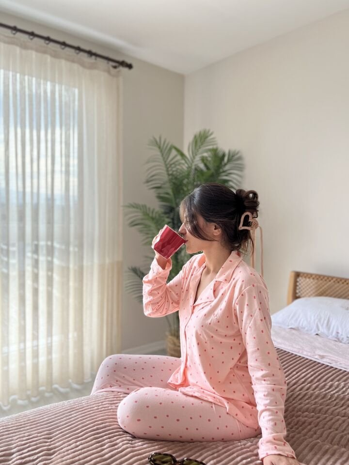 Powder Pink Kadın Pijama Takımı - Uzun Kollu