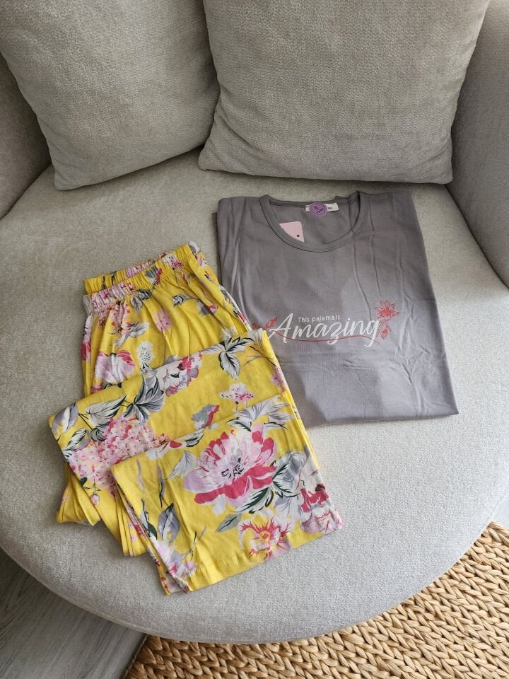 Colorful Penye Büyük Beden Pijama Takımı - Kısa Kollu