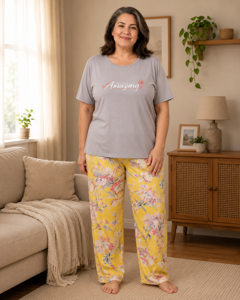 Colorful Penye Büyük Beden Pijama Takımı - Kısa Kollu