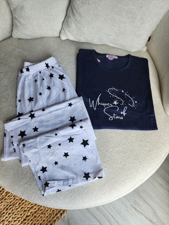 Magic Star Penye Büyük Beden Pijama Takımı - Kısa Kollu