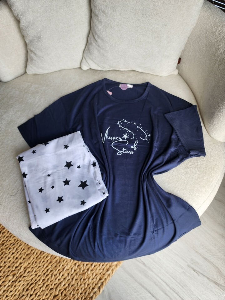 Magic Star Penye Büyük Beden Pijama Takımı - Kısa Kollu