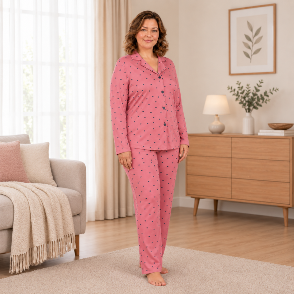 Rose Sweet Heart Milan Soft Büyük Beden Pijama Takımı - Uzun Kollu