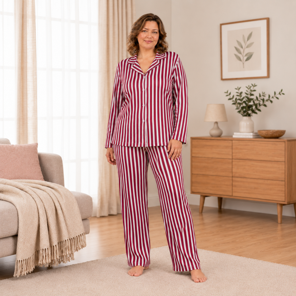 Ruby Stripe Milan Soft Büyük Beden Pijama Takımı - Uzun Kollu