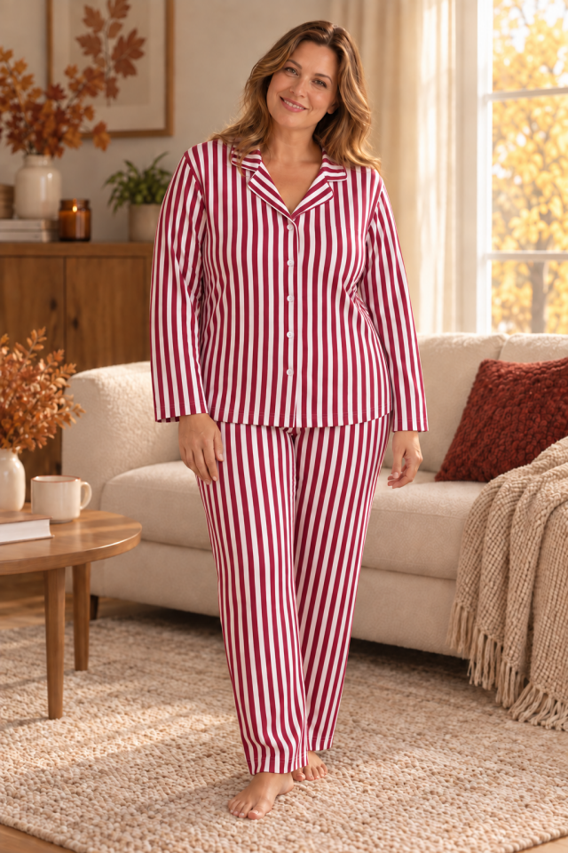 Ruby Stripe Milan Soft Büyük Beden Pijama Takımı - Uzun Kollu