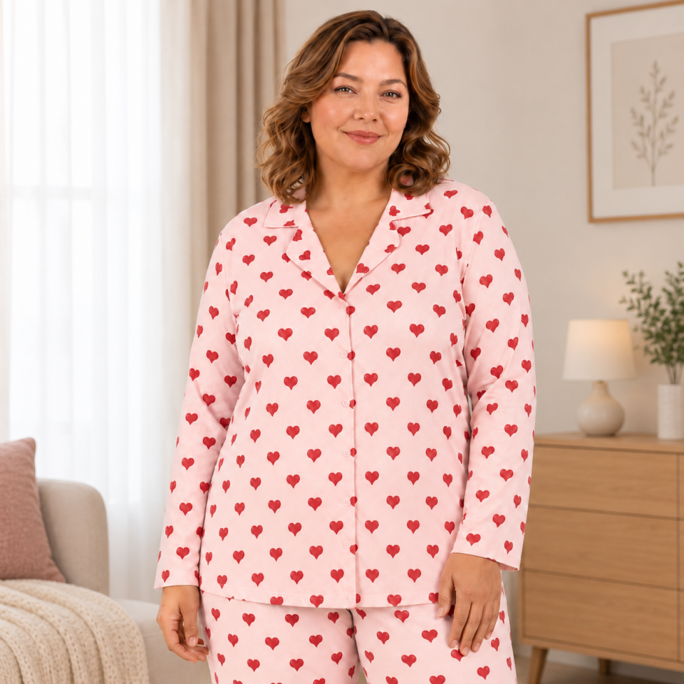 Cherry Heart Milan Soft Büyük Beden Pijama Takımı - Uzun Kollu
