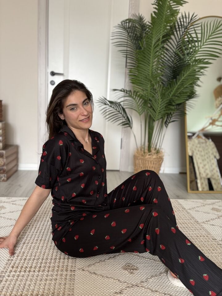 Pegasus Red Berry Kadın Pijama Takımı - Kısa Kollu